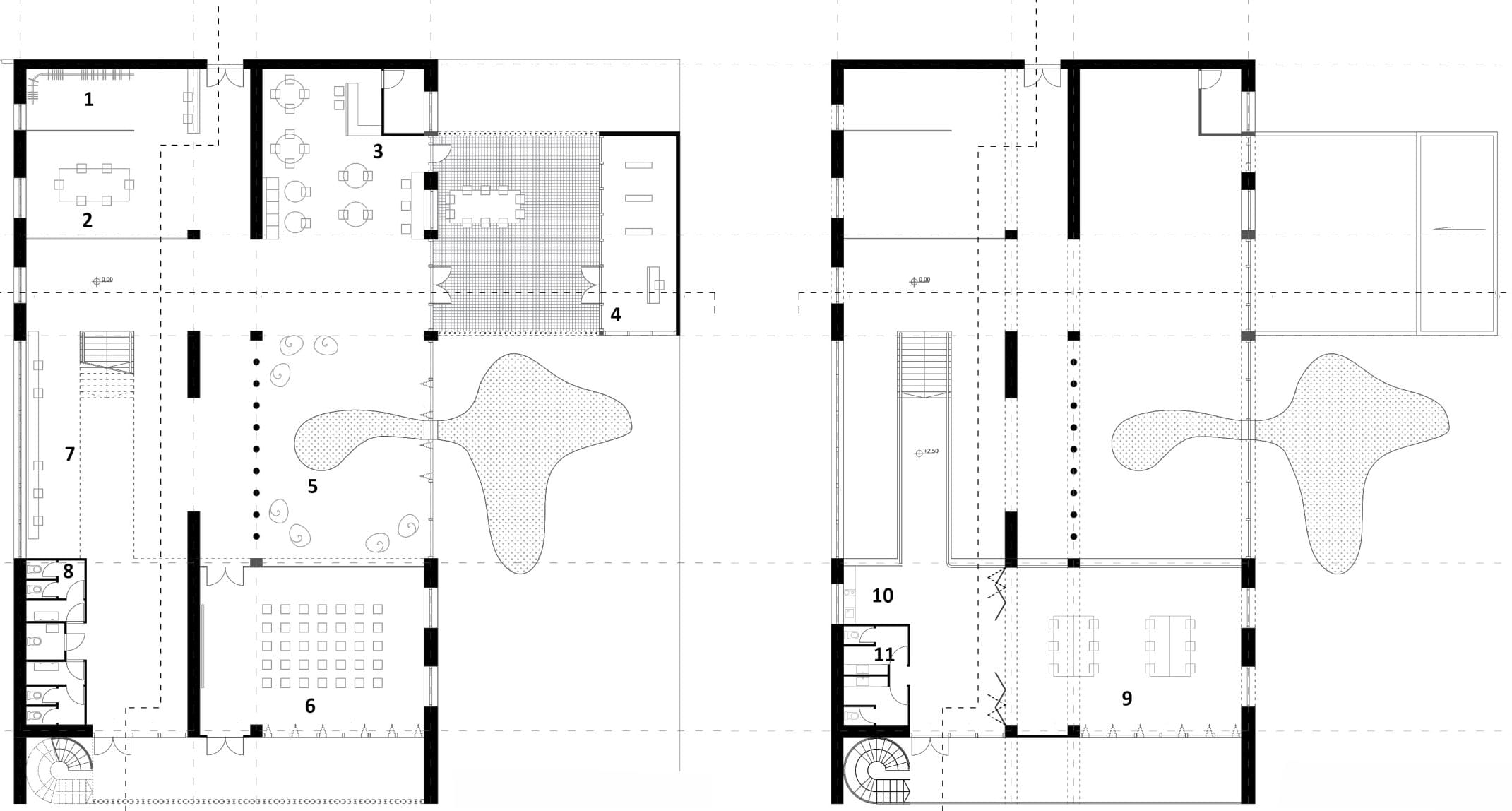Ground and upper floor plans