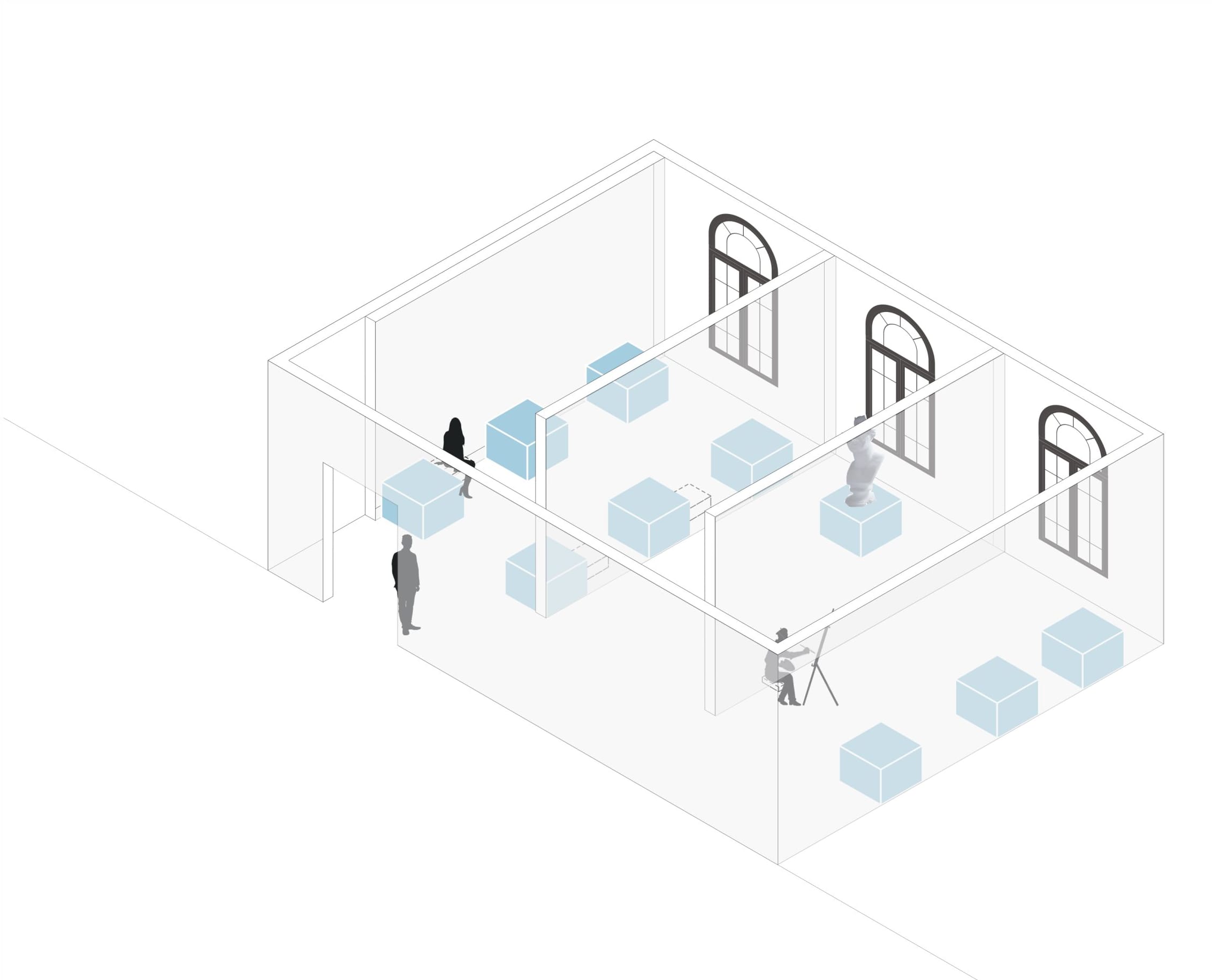 Axonometric of the classroom as an exhibition space