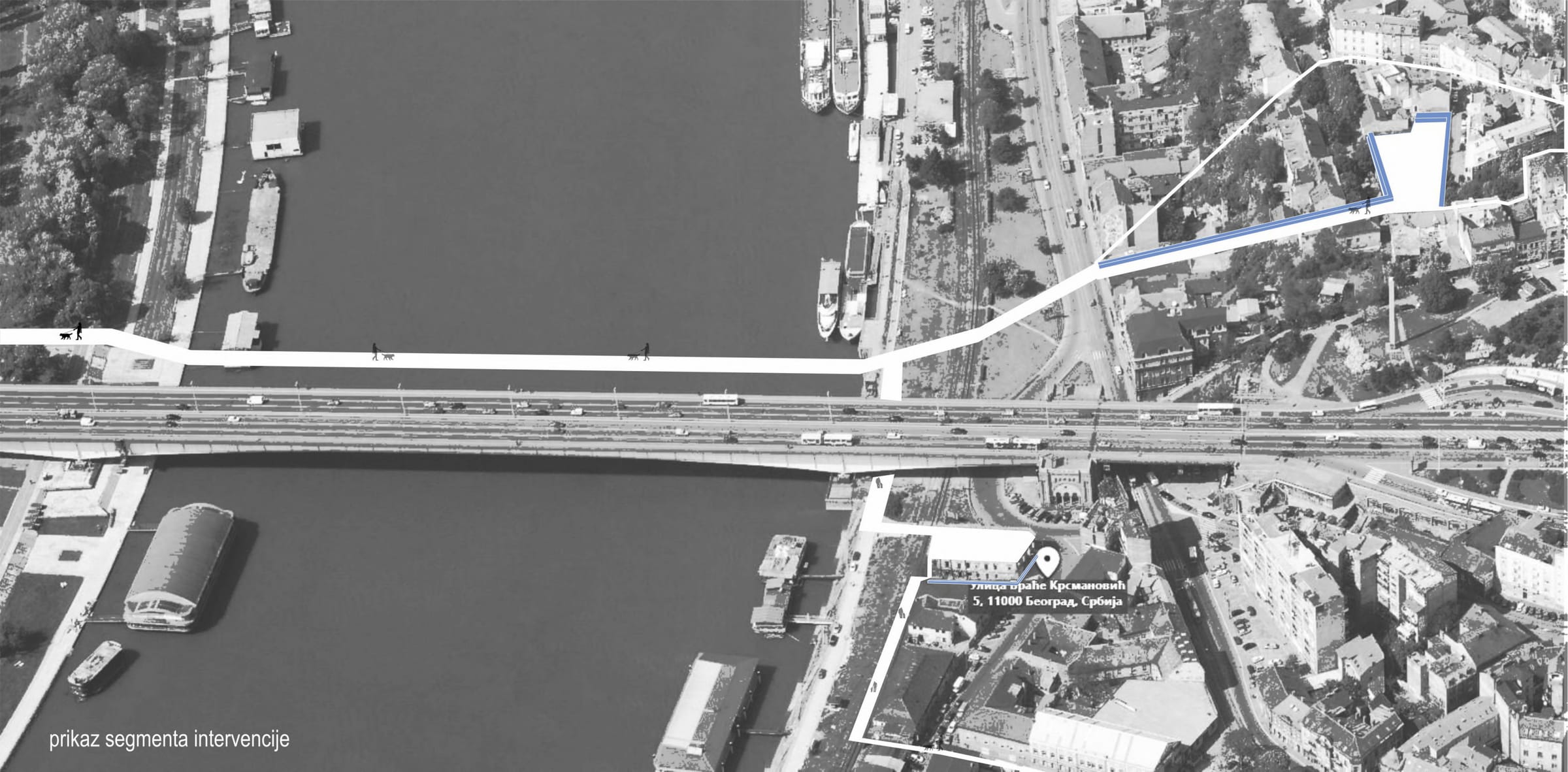 Aerial photo with the route