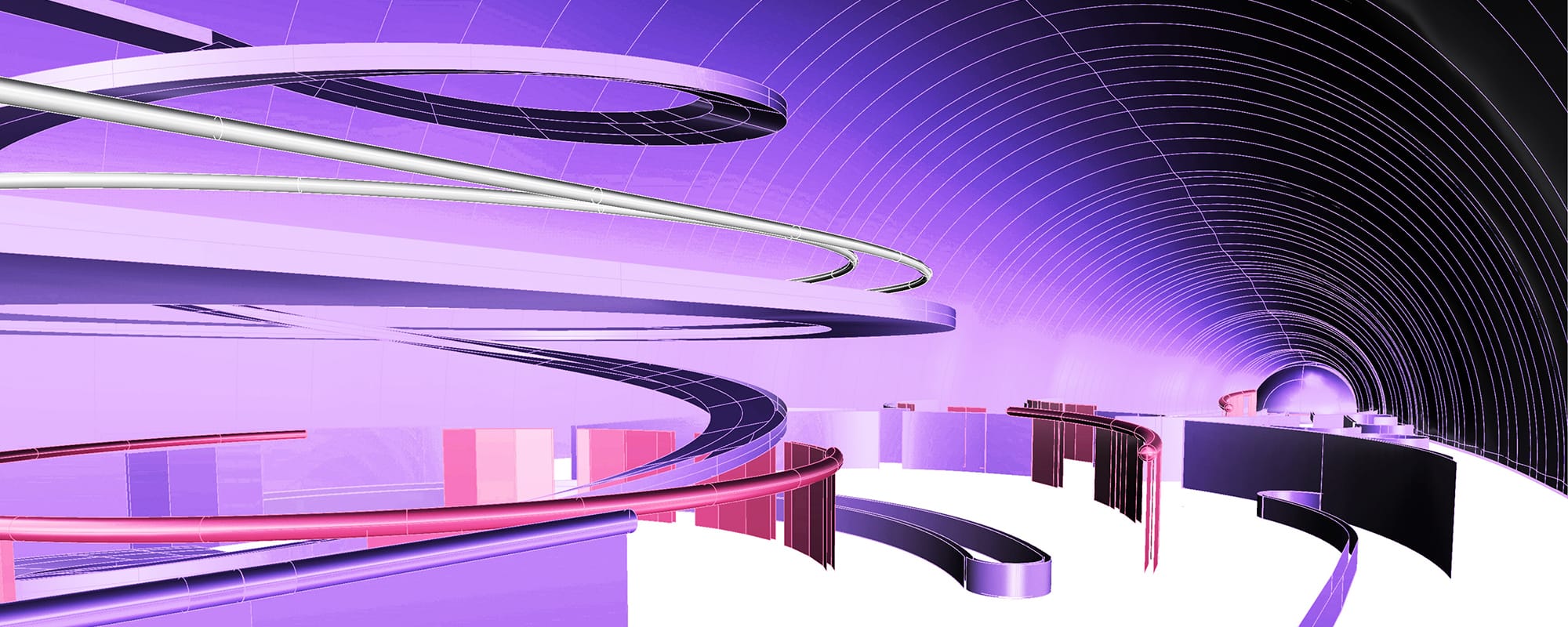 Render: violet ribbons over the ground