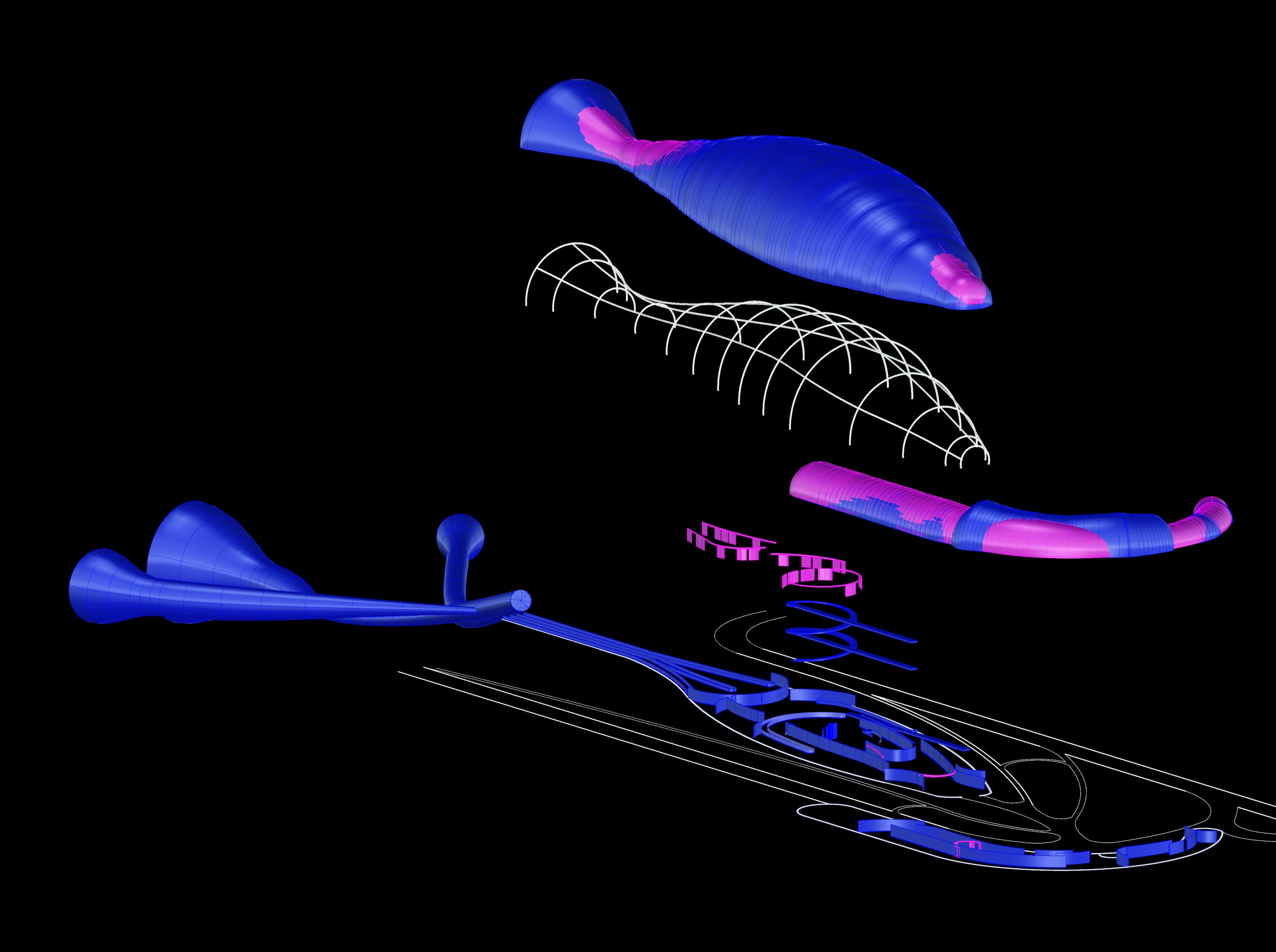 Render of the school's parts on black
