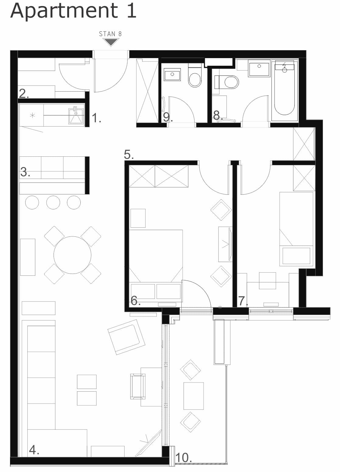 Apartment 1: furnished plan
