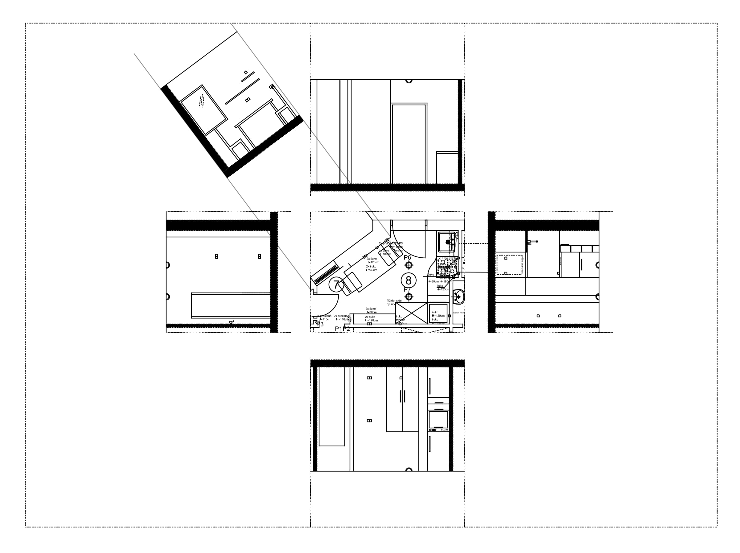 Second apartment: unfolded wall elevations of a room