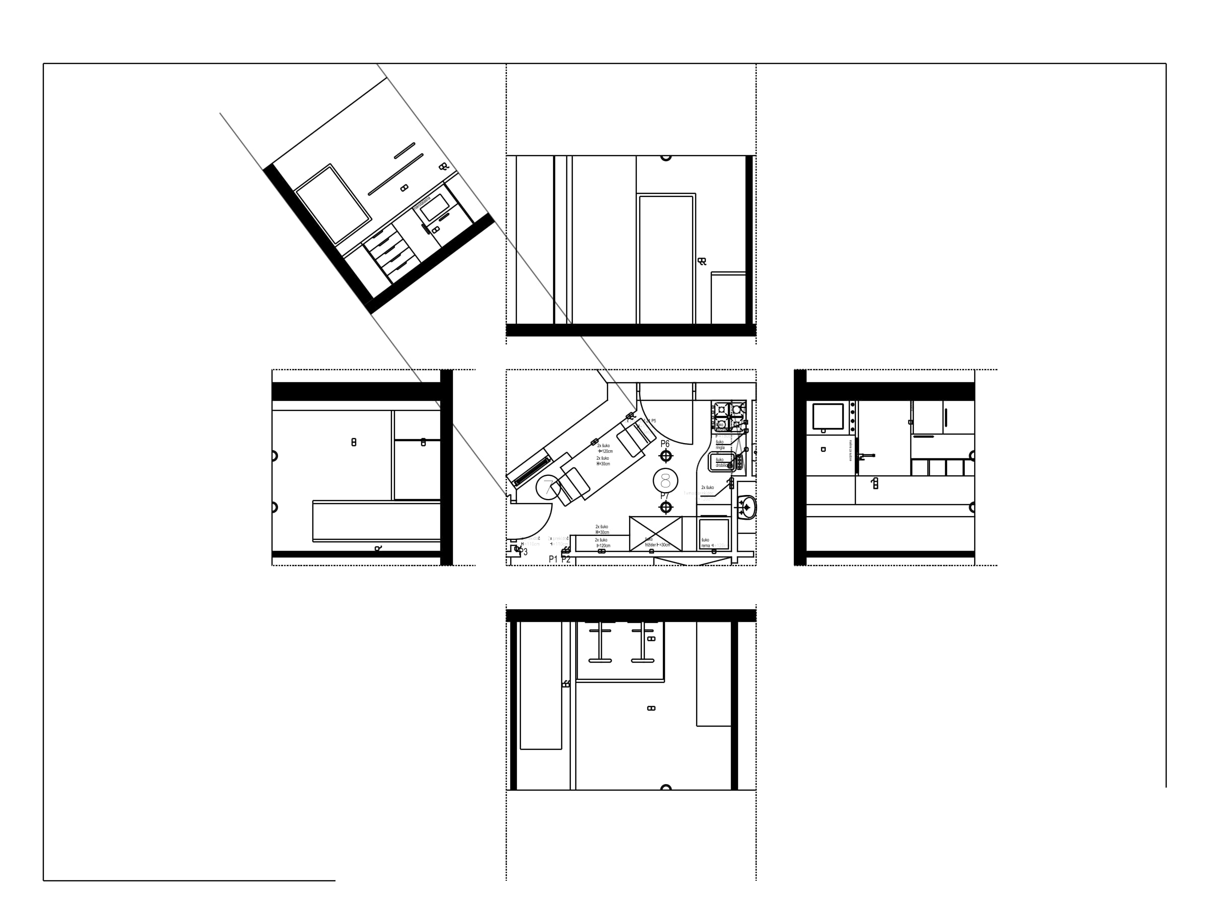 Second apartment: unfolded wall elevations, earlier version