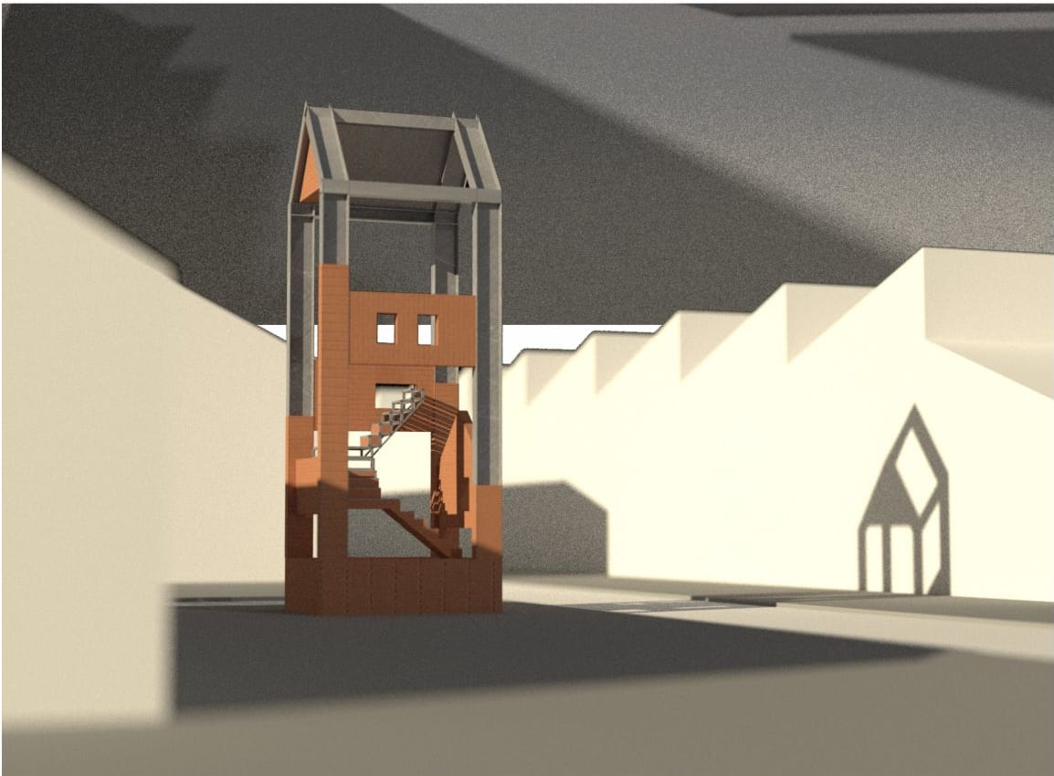 Render of the installation casting its shadow