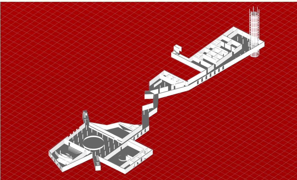 Axonometric of the lagums on red