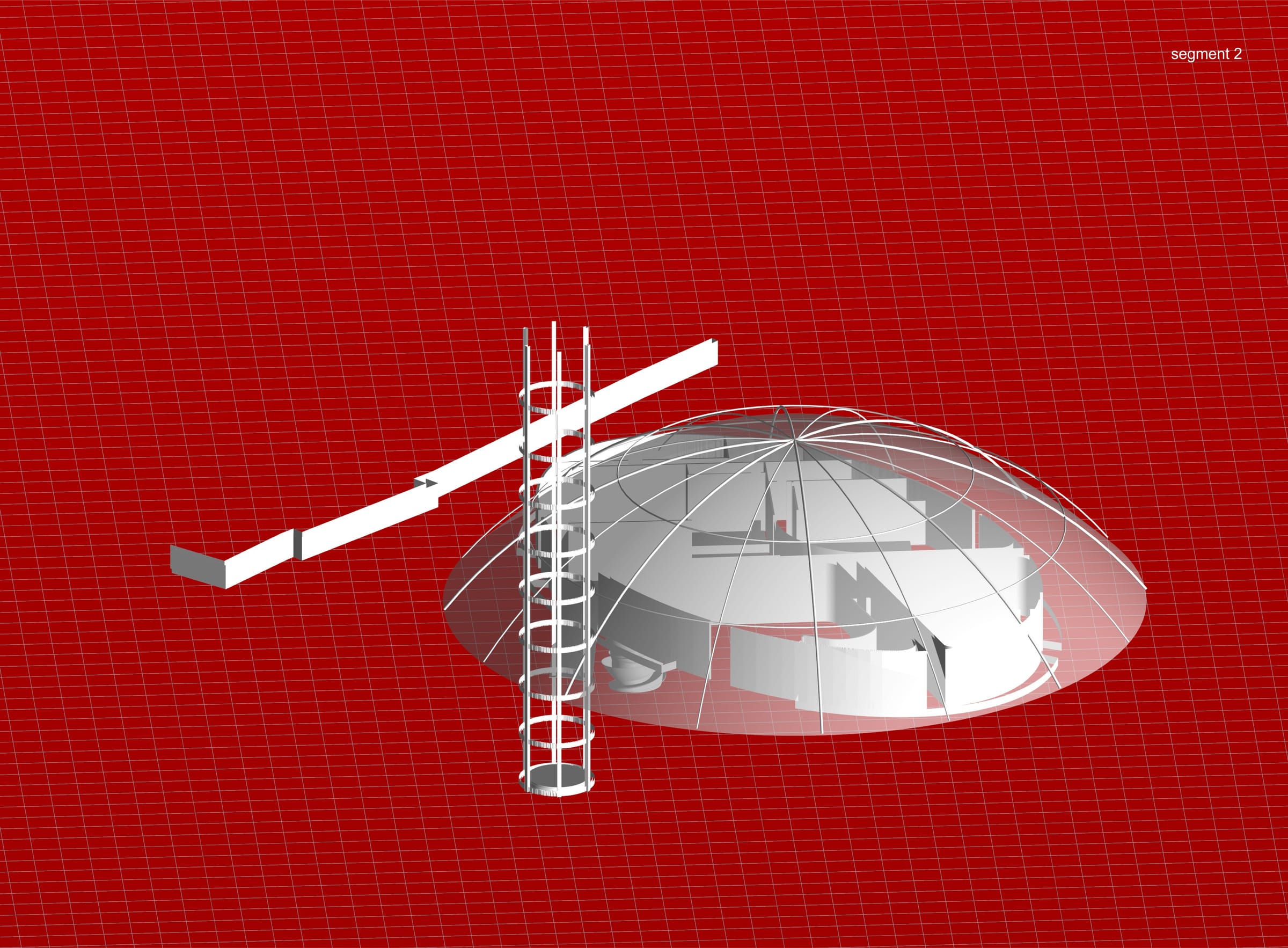 Axonometric of the dome and the tower on red