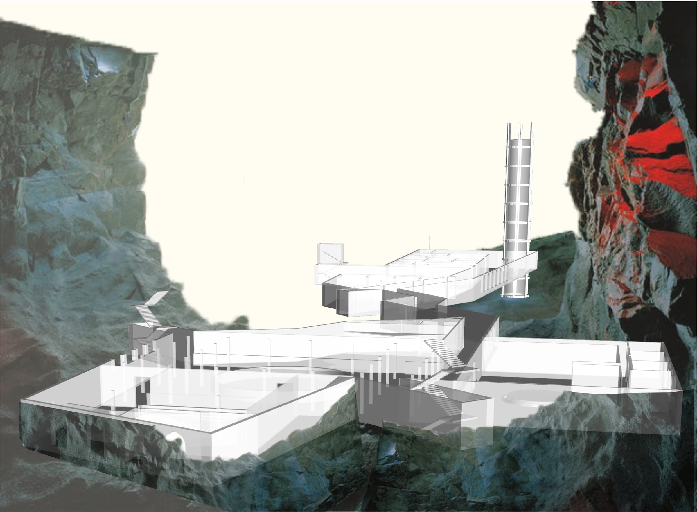 Collage of an installation in the rock