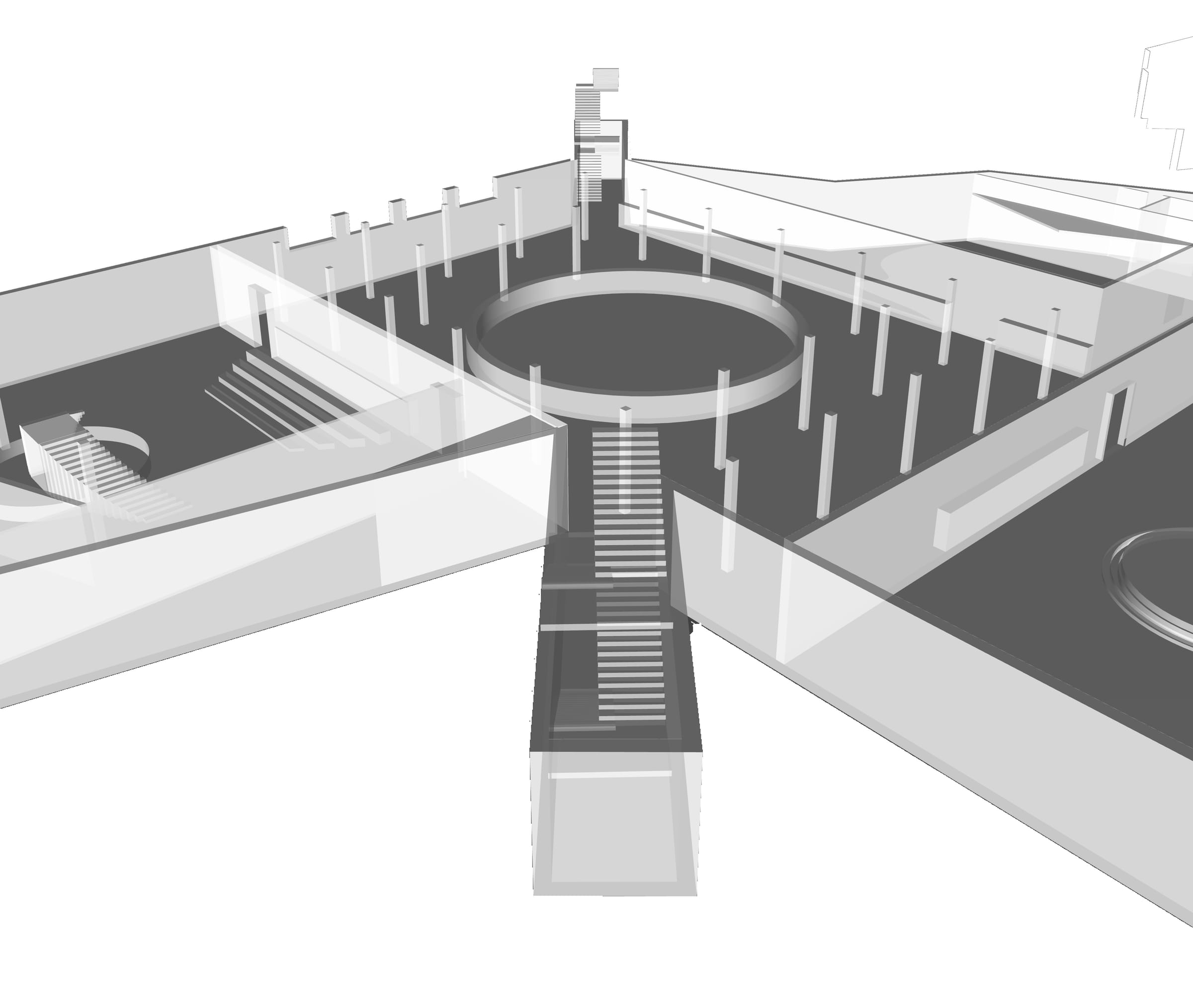Render of the circular courtyard in the lagums