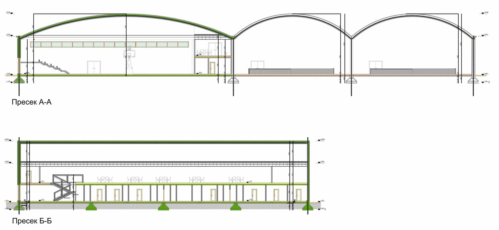 Sections of the sports hall