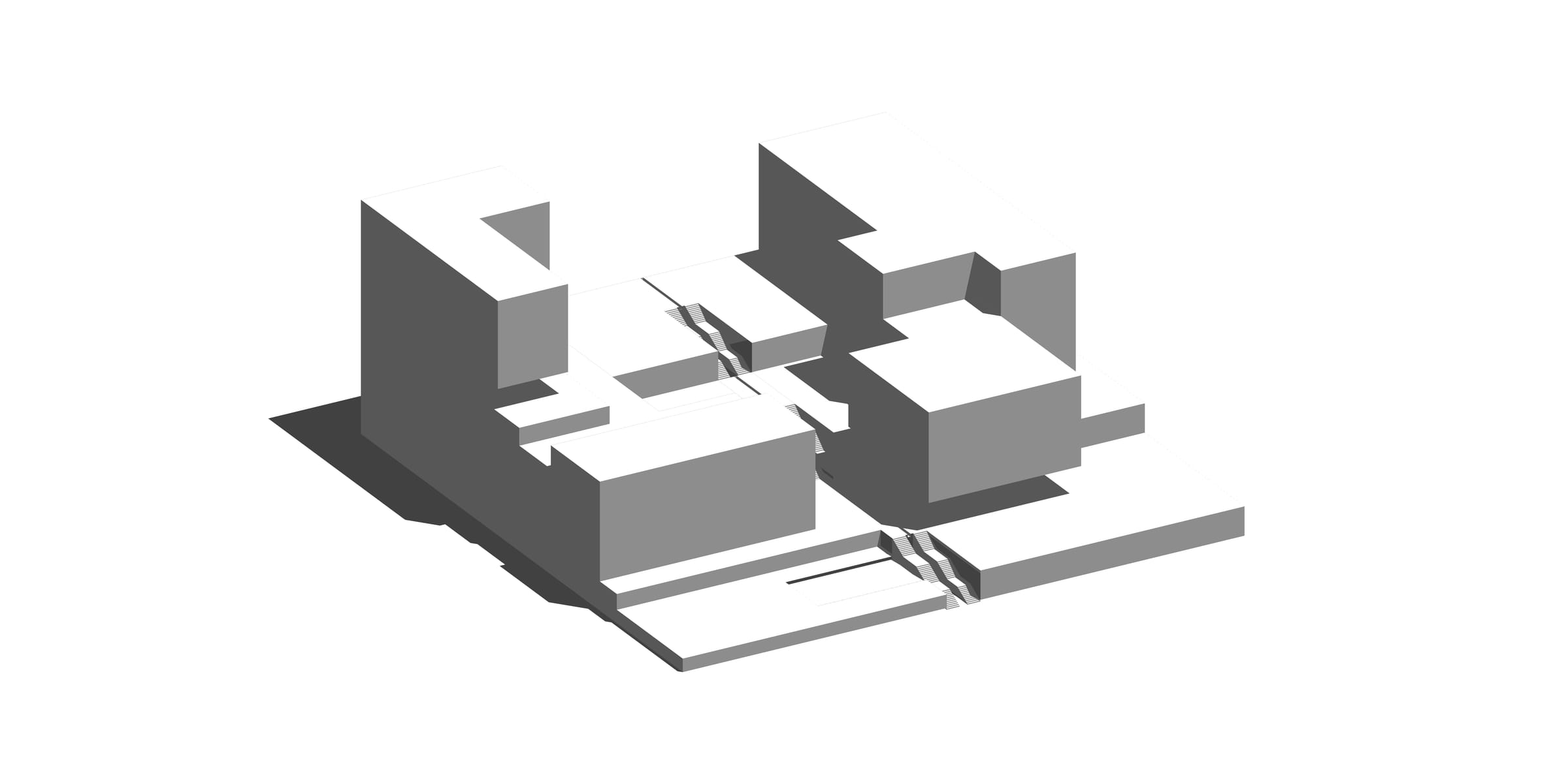 White massing model of the terrace with hard shadows