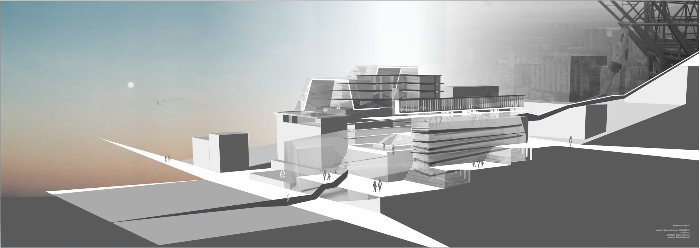 Render of the terrace at dusk